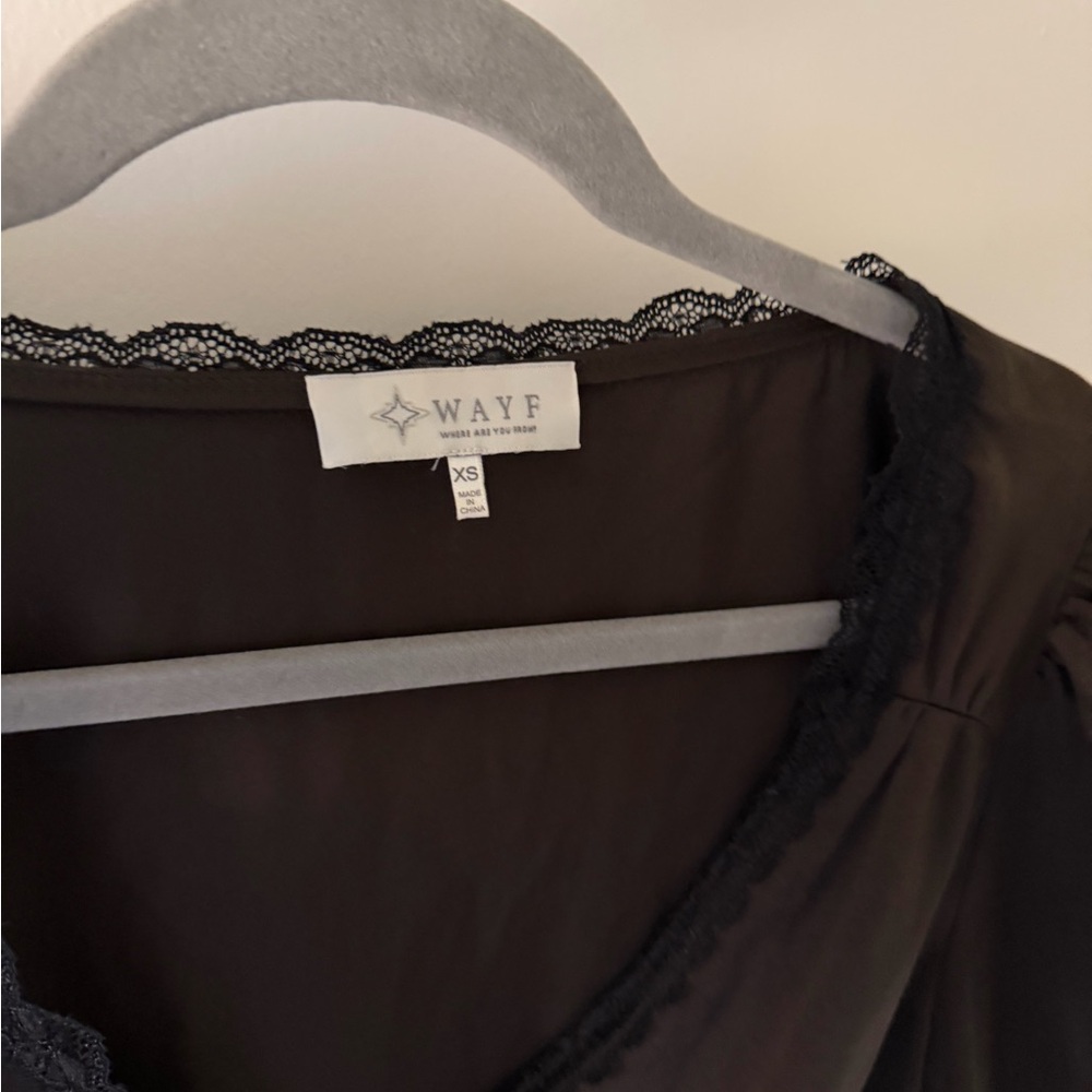 WAYF Black Lace Trim Robe